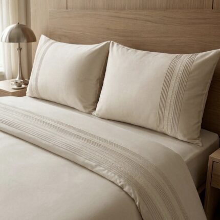 Pack housse de couette unie beige – Bande ajourée