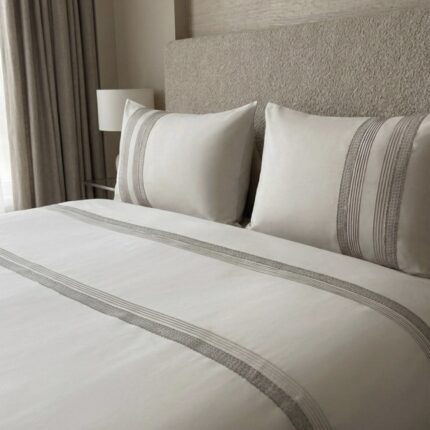 Pack housse de couette unie grège – Galon taupe