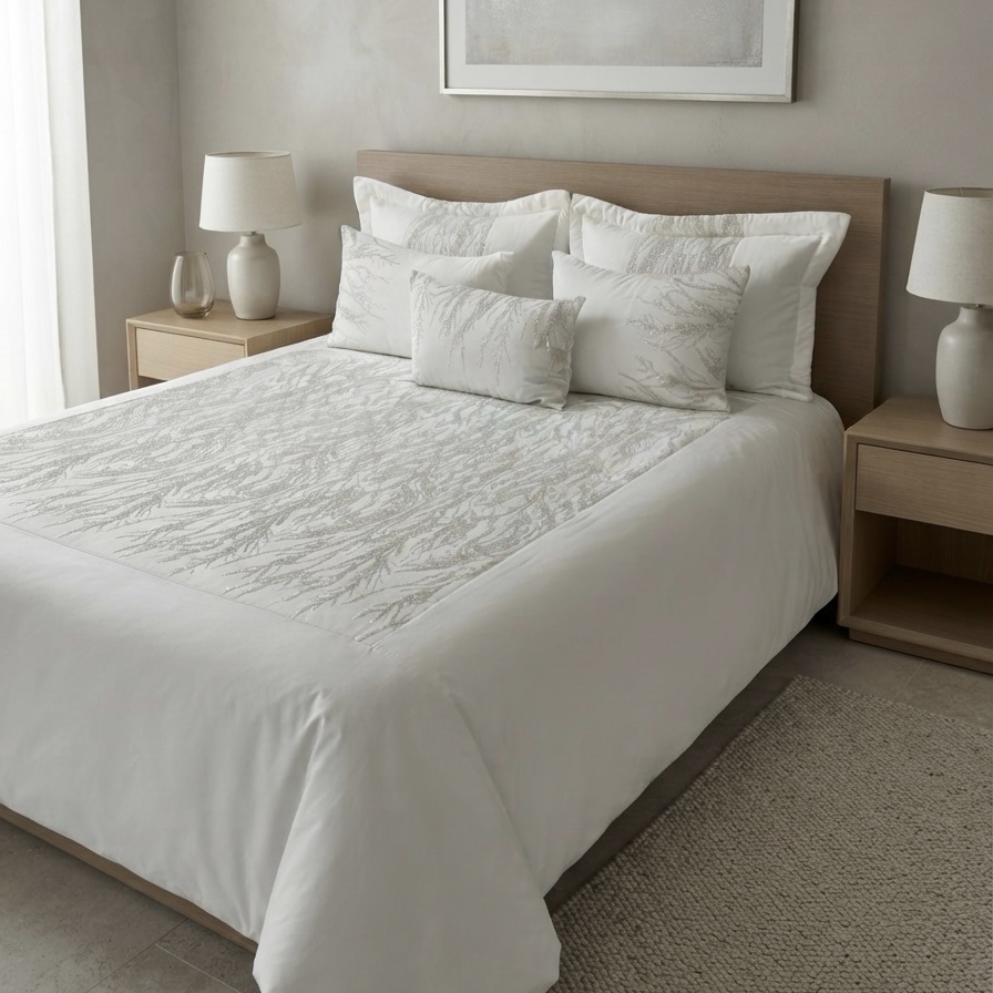 1c51ce20-acbc-441b-9fc8-1affbc8ea2a1 Couvre-lit 6 pièces - Blanc pailleté à tiges fines – Image 1