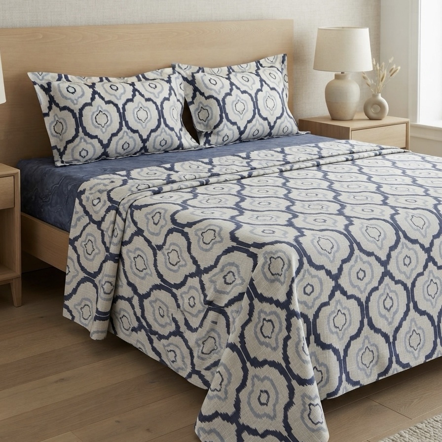 3cdec871-49cf-4023-a2f8-ec8848fc9701 Parure de lit imprimée - Graphique bleue indigo – Image 1