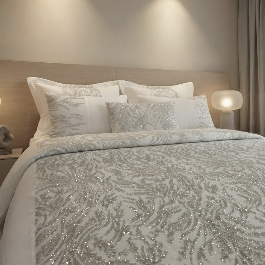 42f93e5d-ac04-42bb-b695-29f619307c11 Couvre-lit 6 pièces - Blanc pailleté à tiges denses – Image 1