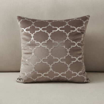 Coussin marron glacé sérigraphié - Motif mauresque beige rosé