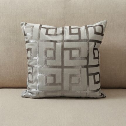 Coussin grège sérigraphié - Motif grec bronze