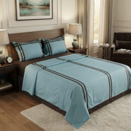 Parure unie bleu turquoise - Bandes marron foncé