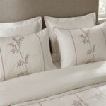 Pack housse de couette unie bande brodée - Blanc cassé et rose – Image 2