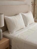 Parure de lit unie blanc cassé - Bande brodée – Image 2