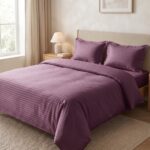 Pack housse de couette rayée ton sur ton - Aubergine