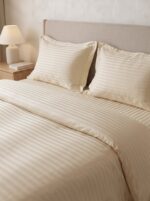 Pack housse de couette rayée ton sur ton - Vanille – Image 2
