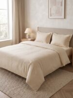 Pack housse de couette rayée ton sur ton - Vanille