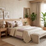 Couvre-lit 8 pièces - Géométrique beige et parme