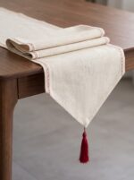 Chemin de table en lin - Ecru avec broderie rouge – Image 2