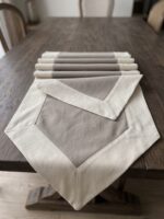 Chemin de table en lin - Grège avec bordure beige – Image 2