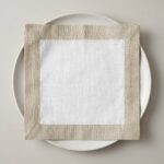 Lot de 6 serviettes - Blanc bordure beige – Image 3