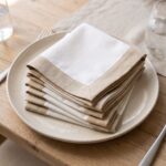 Lot de 6 serviettes - Blanc bordure beige
